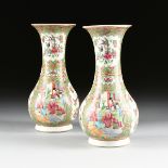 A PAIR OF CHINESE EXPORT FAMILLE ROSE PARCEL GILT HAND PAINTED CANTONESE VASES, LATE 19TH/EARLY 20TH