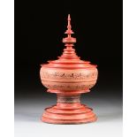 A BURMESE RED LACQUER HSUN-OK OFFERING VESSEL, LATE 19TH EARLY 20TH CENTURY, made of red lacquer and