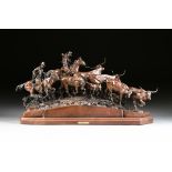 ROBERT SUMMERS (American b. 1940) A PATINATED BRONZE FIGURAL GROUP SCULPTURE, "Texas Legacy," signed