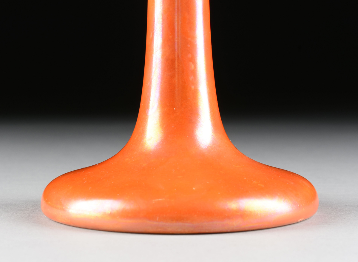 A RUSKIN POTTERY ORANGE LUSTER GLAZED CANDLESTICK, BIRMINGHAM, ENGLAND, 1922, the molded candlestick - Image 3 of 6