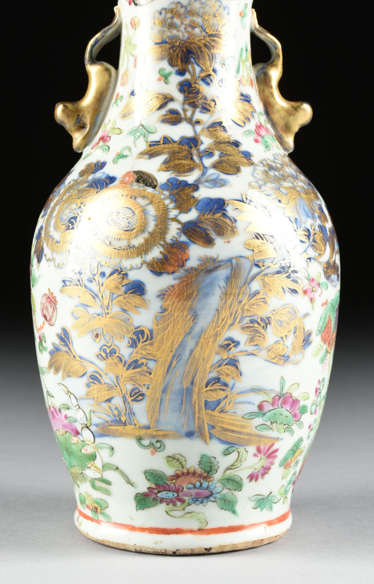 A PAIR OF CHINESE QING DYNASTY FAMIILLE ROSE CANTONESE PARCEL GILT HAND PAINTED VASES, 19TH CENTURY, - Image 10 of 10
