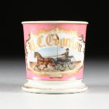 AN AMERICAN OCCUPATIONAL SHAVING MUG -- HORSE DRAWN SURREY, CIRCA 1890-1910, of flaring