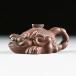 A CHINESE GLAZED STONEWARE POURING VESSEL IN THE FORM OF A TOAD, LATE 19TH CENTURY, the bronze