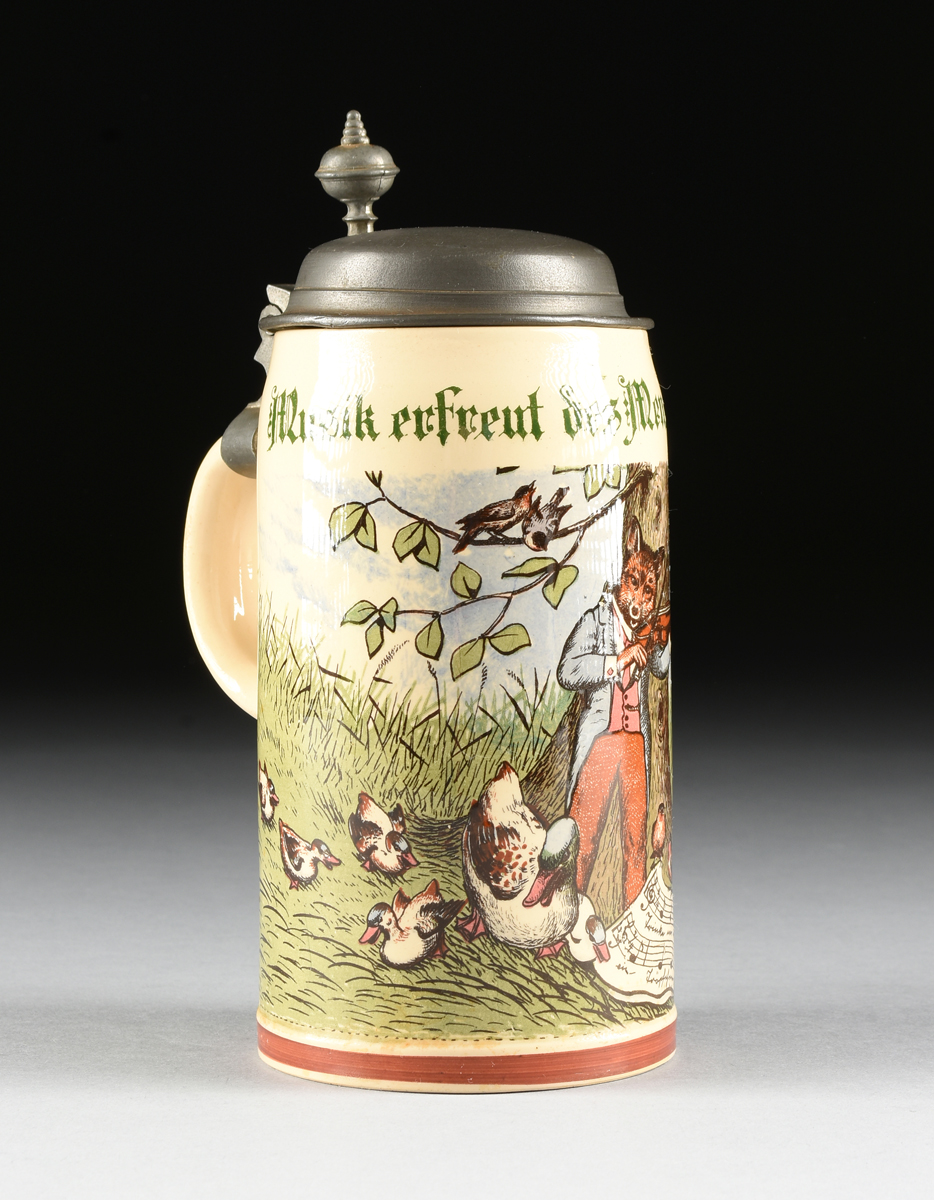 A VILLEROY & BOCH TRANSFER PRINTED STONEWARE AND PEWTER STEIN, METTLACH, GERMANY, 1909, model 1909 - Image 2 of 8