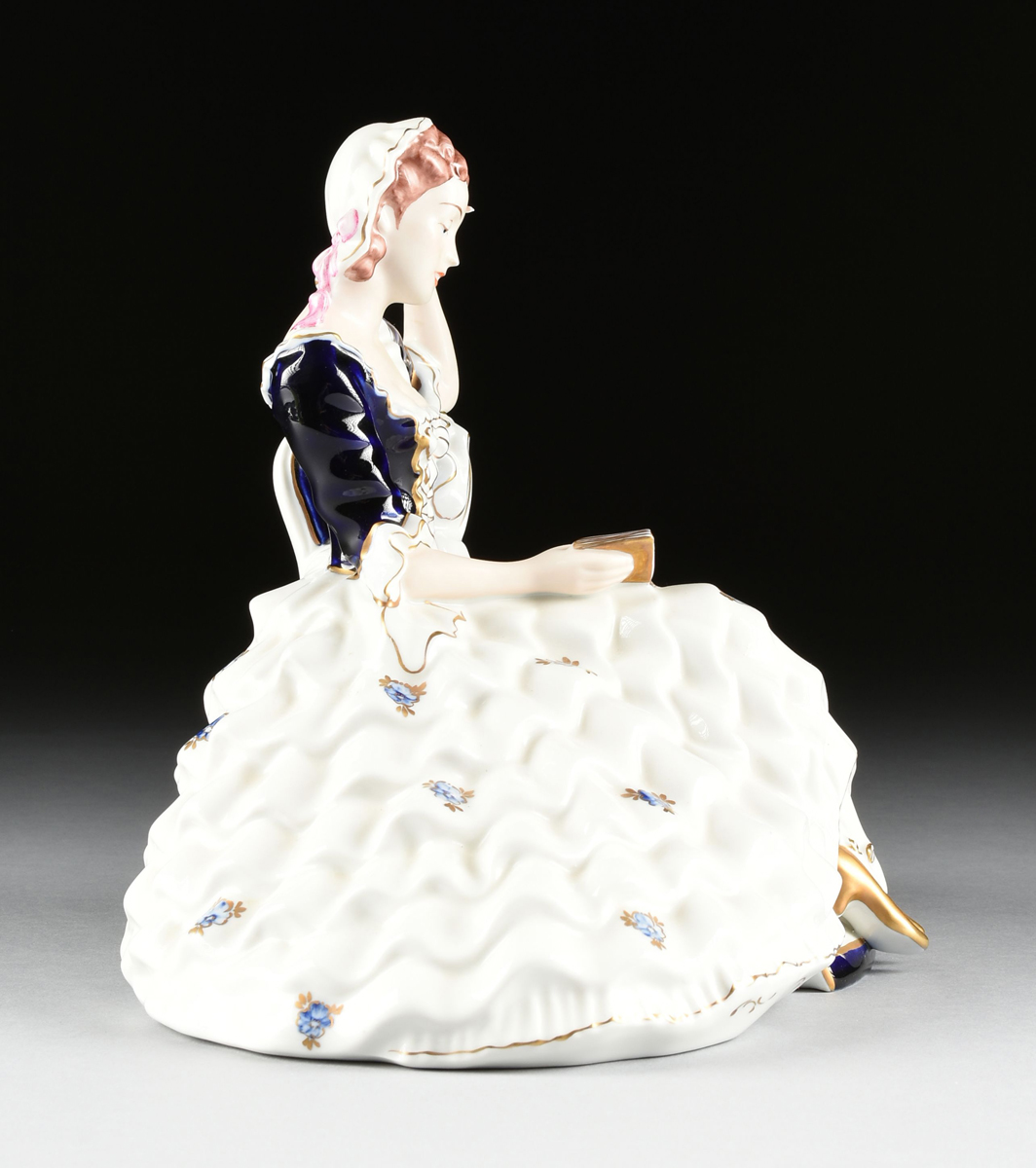 A ROYAL DUX (DUCHCOVSKY) PORCELAIN HAND PAINTED FIGURE OF A SEATED WOMAN, DUCHOV, CZECHOSLOVAKIA, - Image 10 of 13