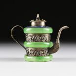 A TEAPOT WITH JADE BRACELET REGISTERS, with a loop handle opposite an "S" form dragon head molded