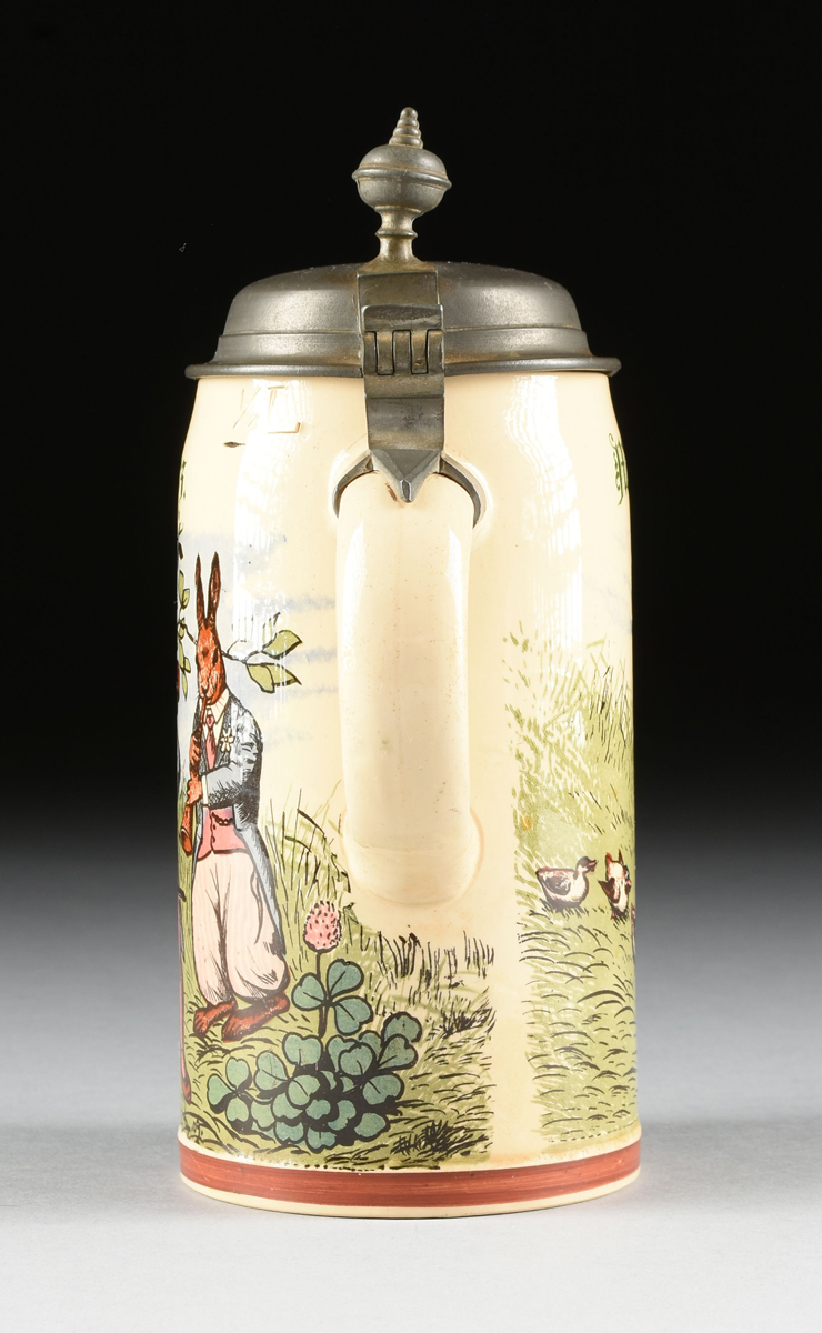 A VILLEROY & BOCH TRANSFER PRINTED STONEWARE AND PEWTER STEIN, METTLACH, GERMANY, 1909, model 1909 - Image 6 of 8