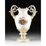 A CONTINENTAL PORCELAIN VASE WITH GILT AND TRANSFER PRINTED DECORATION, 20TH CENTURY, of baluster