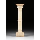 A CONTINENTAL NEO CLASSICAL STYLE WHITE ALABASTER PEDESTAL, EARLY 20TH CENTURY, the square top