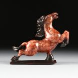 A CHINESE TANG STYLE HARD STONE FIGURE OF A HORSE, 20TH CENTURY, a running horse with brown mane