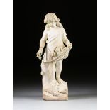 A WHITE MARBLE STATUE MODELED AS A GIRL GATHERING FLOWERS GARDEN, FIRST QUARTER 20TH CENTURY, the