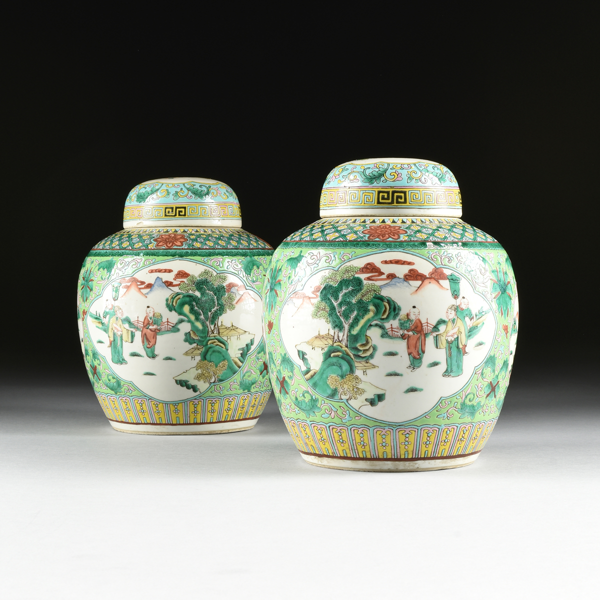 A PAIR OF CHINESE "FAMILLE VERTE" PORCELAIN GINGER JARS WITH LIDS, REPUBLIC PERIOD CIRCA 1917- - Image 2 of 14