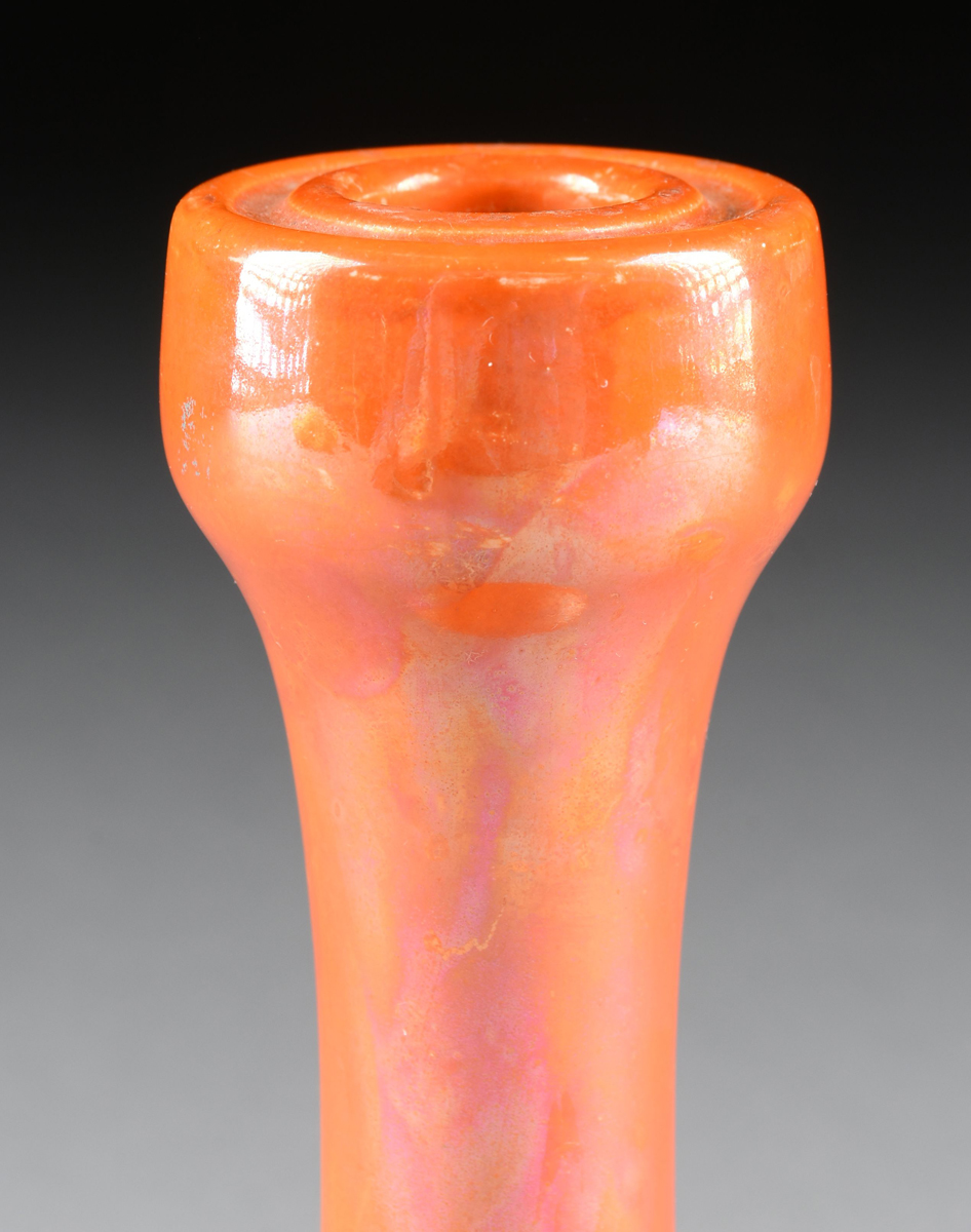 A RUSKIN POTTERY ORANGE LUSTER GLAZED CANDLESTICK, BIRMINGHAM, ENGLAND, 1922, the molded candlestick - Image 2 of 6