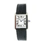 A STAINLESS CARTIER SOLO LADY'S WATCH. Reference 2716. Stainless steel case and deployant buckle