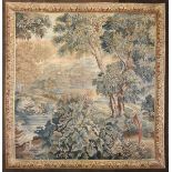 AN AUBUSSON STYLE VERDRURE WOOL AND SILK TAPESTRY, 17TH/18TH CENTURY, PROBABLY FRANCE, a lush