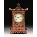 JEAN VINCENTI & CIE (French w. 1823-1923) A RED LACQUERED PAGODA FORM MANTLE CLOCK, PARIS, FRANCE,