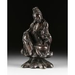 A SOUTH EAST ASIAN SILVER INLAID LACQUERED WOOD FIGURE OF KARITEIMO, BUDDHIST PROTECTOR OF CHILDREN,