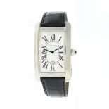 AN 18K WHITE GOLD CARTIER TANK AMERCAINE GENTLEMAN'S WATCH. Reference 2521. With black leather strap