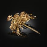 A PAIR OF CHINESE HAIR PINS, 20TH CENTURY, each a highly stylized dragon figure with scrolling