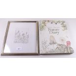 Janet Marsh's Nature Diary together with an original framed artwork from the book, page 12 "Reeds"