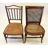 A Victorian cane seated bedroom chair and an Edwardian inlaid chair