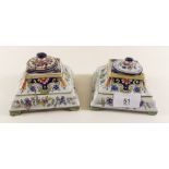 A pair of faience inkwells - a/f