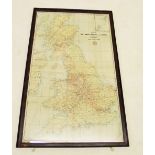 A London Midland and Scottish Railway map poster circa 1927, framed and glazed