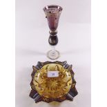 A Bohemian glass ashtray with silvered mounts and Italian glass 'jewelled' vase