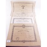 A group of five French medal certificates