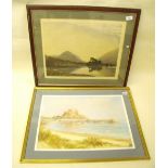 A print of Grasmere - 44 x 36cm and a print of Gorey Castle, Jersey