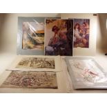 Various unframed prints including Cruickshanks sporting engravings and Chinese embroidered bird