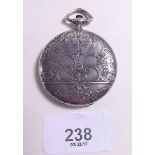 A continental 840 standard silver pocket watch case with engraved decoration and floral swags (no