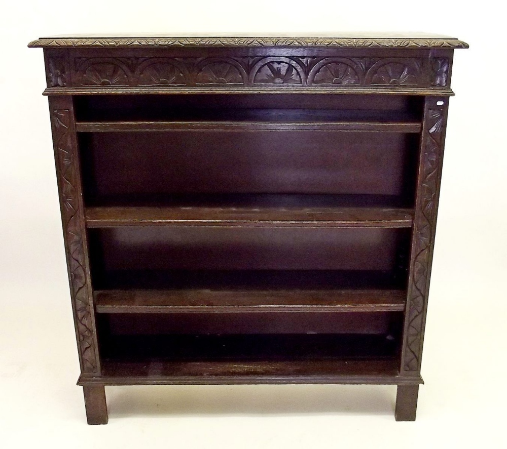 A Victorian carved oak Jacobean style open bookcase, 42" x 12" x 46" high