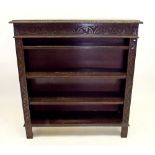 A Victorian carved oak Jacobean style open bookcase, 42" x 12" x 46" high