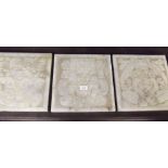 A set of three antique Peruvian or South American marble panels carved seated figures - 30cm