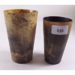 Two antique horn tumblers