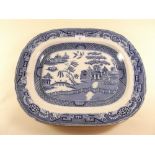 A Victorian willow pattern meat plate