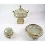 An onyx and gilt metal mounted trinket bowl, urn and cover and circular box