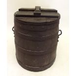 A large Victorian wooden storage coopered barrel - stamped Bristol, with two handles and lid