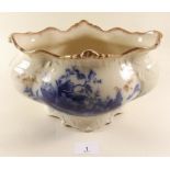 A Victorian style blue and white oval bowl