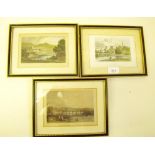 A set of three 19th century coloured engravings of Ross, Hay and the Wye Bridge at Builth plus a