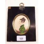 A 19th century water colour miniature portrait in ebonised frame