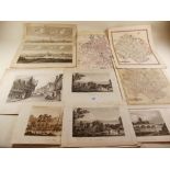 A group of two antique maps of Herefordshire and one of Cheltenham and seven engravings of
