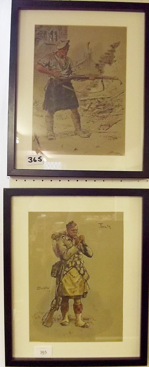 A pair of Snaffles hand coloured war prints 'Jock - a kilted sergeant lights his pipe' and Jock -