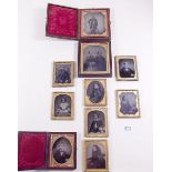 Nine various Victorian framed portrait daguerrotypes - two in leather cases
