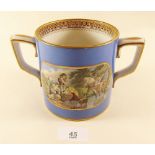 A Victorian Pratt Ware style loving cup printed rural scene