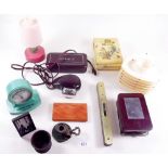 A box of vintage collectables including electric shaver etc.