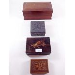 A collection of decorative wooden boxes etc