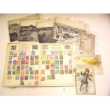 Small quantity of world stamps in album together with few GB QV loose in envelope, some scenic views