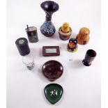 A box of collectables to include enamel vase a/f